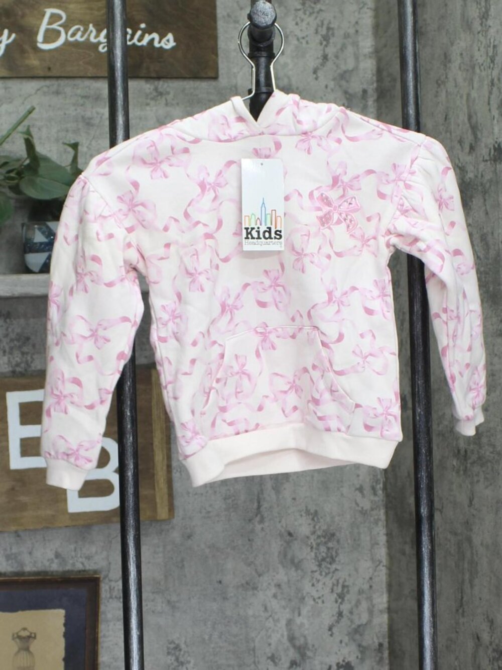 NEW Kids Headquarters Girls Rhinestone Embroidered Ribbon Fleece Hoodie Pink 6